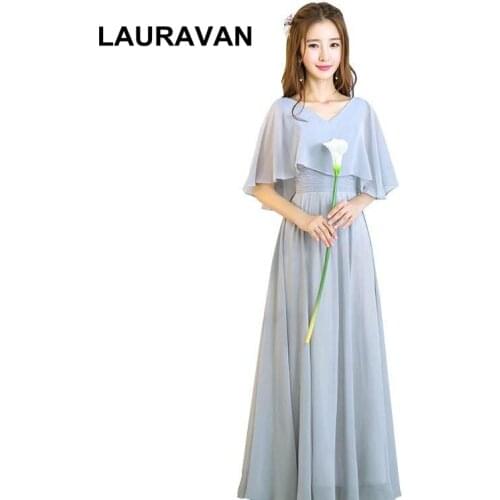 Robe de soiree elegant woman feminine ladies v neck light grey formal bridsmaid dress chiffon long bridesmaid dresses 2020 gown