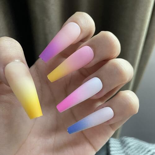1pc Summer The New Matte Gradient Nail Tips Flame Pink Purple Ballerina Press on Nails Professional Pretty Nail Tools