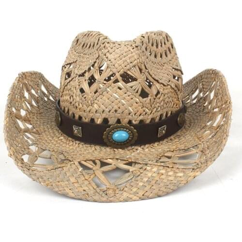 100% Natural Straw Womem Men Western Cowboy Hat For Summer Handmade Lifeguard Cowgirl Hombre Sombrero Caps Good Package