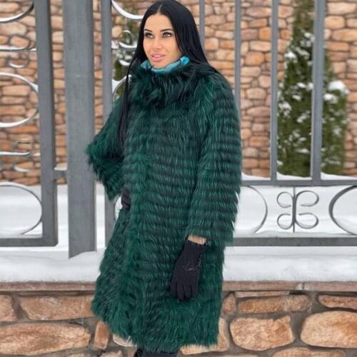 100% Natural Silver Fox Fur Coat Women Warm Jacket Real Fur Jacket Winter Warm Overcoat Free Shipping