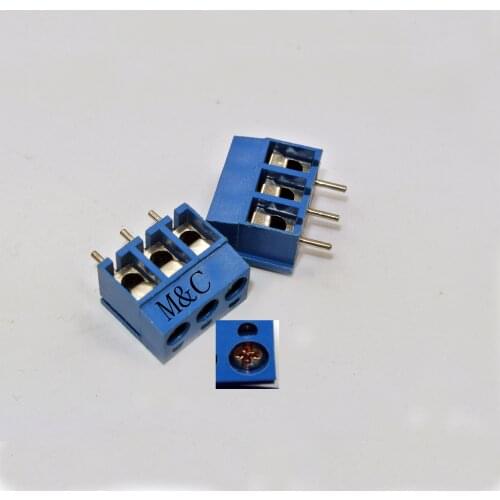 100 pcs 3 Pin Screw blue Phillips PCB Terminal Block Connector 5mm Pitch