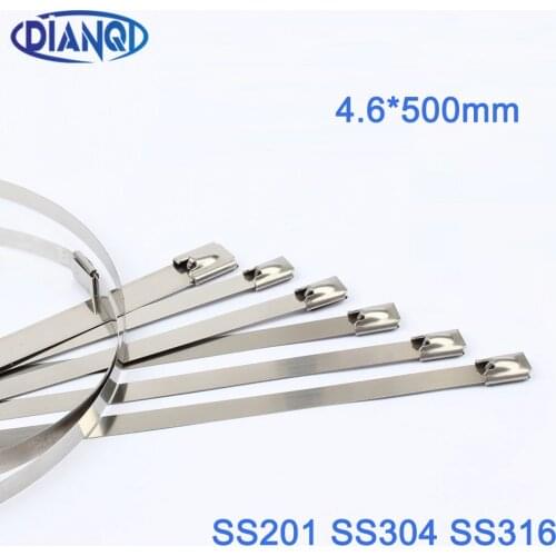 100pcs 4.6x500mm 4.6*500mm 4.6mmx500mm Latching Self-Locking Stainless Steel Zip Cable Tie Lock Tie Wrap cable ties 201 304 316