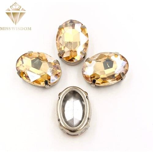 10X14mm/13X18mm Champagne Oval Copper claws hollow thick bottom high quality glass crystal Sew on rhinestones DIY accessories