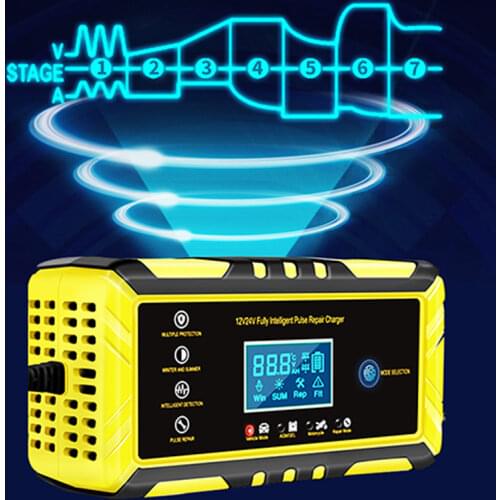 12/24V 8A Fully Automatic Car Battery Charger Pulse Repair LCD Battery Charger for Car Motorcycle Lead Acid Battery Agm Gel Wet
