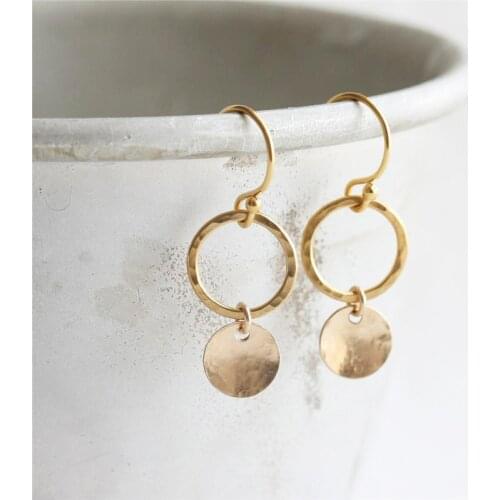 14K Gold Filled Circle Earrings Hammered Coin Jewelry Minimalism Oorbellen Boho Brincos Vintage Pendientes Women Drop Earrings