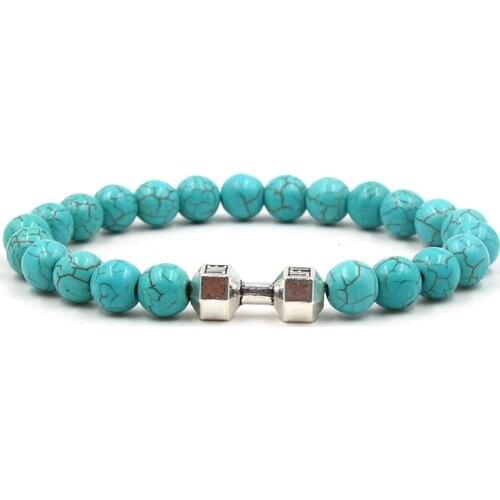 3 Colors Dumbbell Charms Strand Bracelet Kallaite Stone Beads Bracelets Buddha Yoga Strench Jewelry