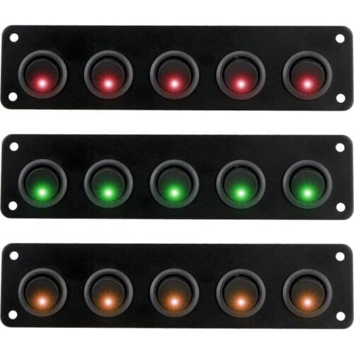 5 Gang Round Dash Rocker Toggle Switch Panel Car Marine Waterproof LED 12-24V for RV Boat Yacht Marine Interior Parts