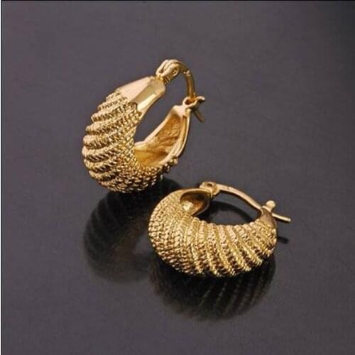 9 k Pure yellow Fine Solid G/F gold earring Carved hoop 18mm lady/women jewelry