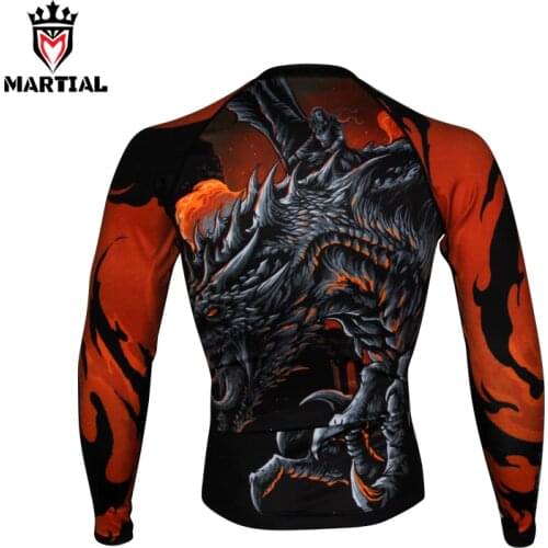 Martial : NEW ARRIVAL Fire and Blood printed full sleeve rashguards fitness mma boxing jersey RASHGUARDS running shirt