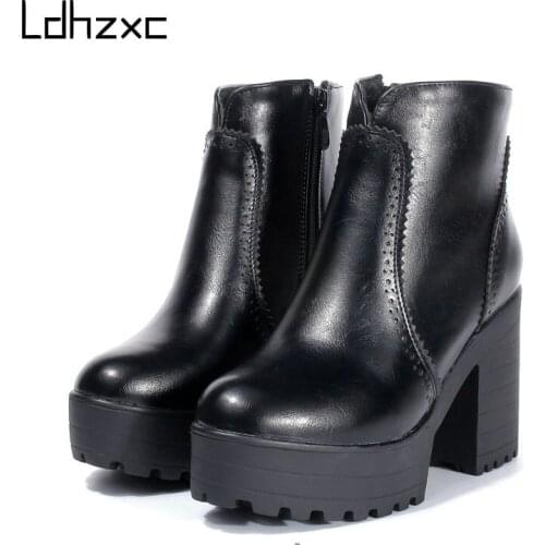 LDHZXC Boots Women Motorcycle Shoes Platforms Ankle Boots Wedges Female Platforms Leather Oxford Shoes Woman High Heels