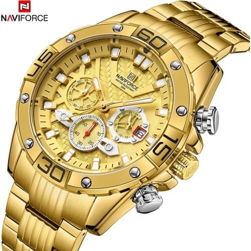 NAVIFORCE Luxury Brand Gold Sport Quartz New Watches Stainless-Steel Clock Male Waterproof Wrist Watch For Men Reloj Hombre 2021