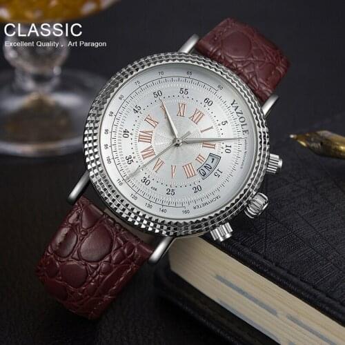 Quality Yazole Mens Watches Top Brand Luxury Leather Strap Date Waterproof Watches Man Business Watch Wrist Relogio Masculino