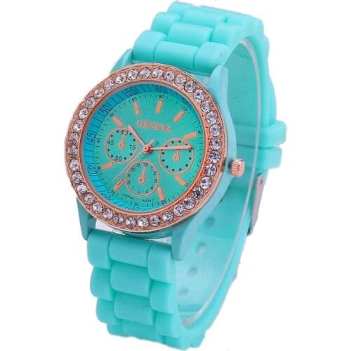 Gnova Platinum Women Golden Crystal Geneva Watch Rhinestone wristwatch golden woman Silicone Band quartz girl gift A992