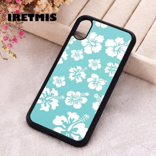 Iretmis 5 5S SE 2020 Phone Cover Case for iPhone 6 6S 7 8 Plus X Xs XR 11 12 Mini Pro Max Rubber Silicone Hibiscus Teal