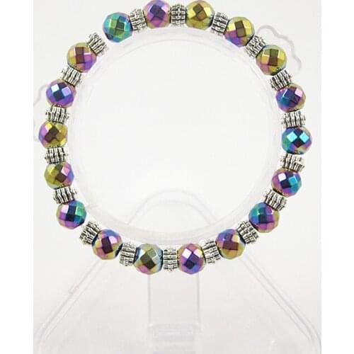 Drop Shipping Rainbow Color Hematite Faced Beads Bracelet with zinc alloy spacer beads 8mm Gift for Women