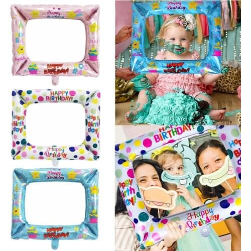 Happy Birthday Photo Booth Foil Balloons Photo Frame Photo props Birthday Party Decor Baby Shower Inflatable Toys