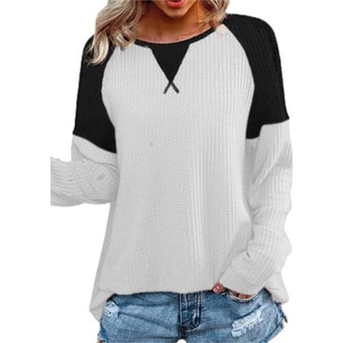 Womens New O-Neck Loose T-Shirts Casual Autumn Patchwork Long Sleeve Tops Tee Female Comfortable Cotton Tops Streetwear T-Shirt