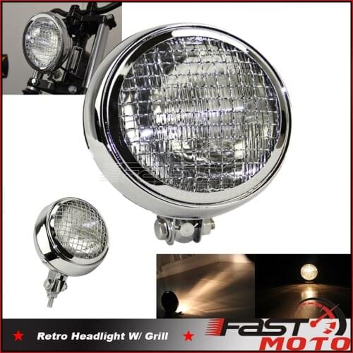 Sealed Beam Headlight Bottom Install Universal for Harley Chopper Bobber Cafe Racer HeadLamp Clear Lens Mesh Grill Vintage Light