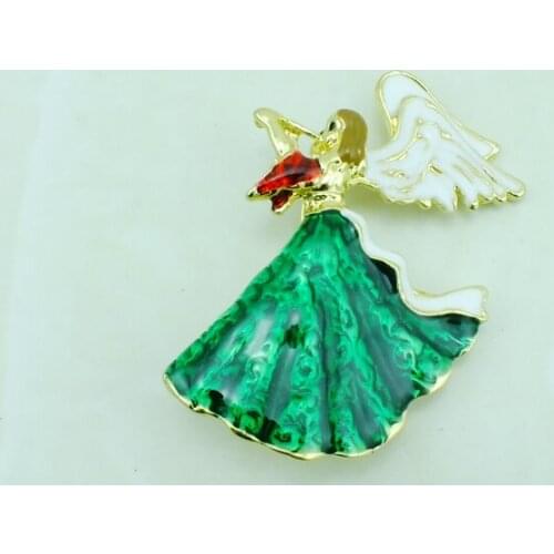 JINGLANG Classic Gold Color Brooch Green Enamel Angel Brooch Pins For Women Clothes Decoration Jewelry