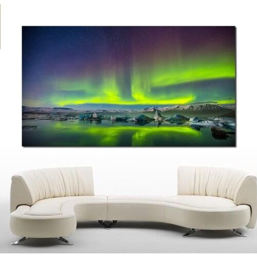 JQHYART Printing Painting Wall Art Decor Wall Painting Aurora borealis clouds mountains Nice Painting for wall picture No Frame