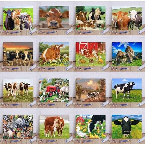 Happy Cows Picture DIY Painting By Numbers Colouring Zero Basis HandPainted Oil Painting Unique Gift Home Decor