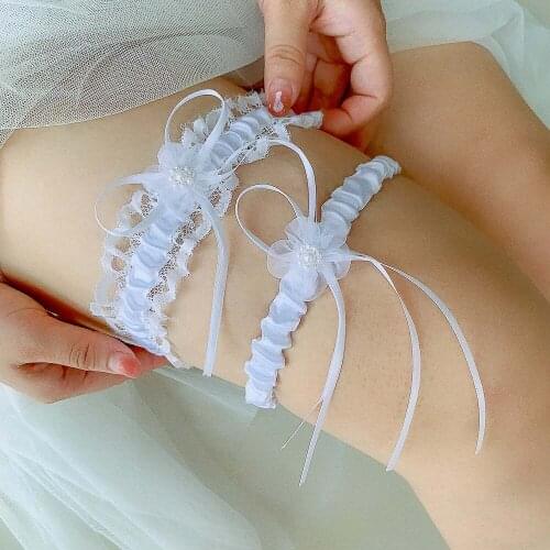 Kasure Beautiful Wedding Garter Bridal Shower Bride Keepsake Ivory Lace Floral Rhinestone Bow Women Ladies Garter Hen Night