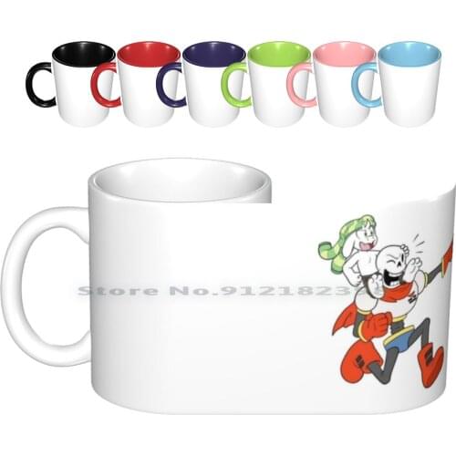 Asi & Pap Ceramic Mugs Coffee Cups Milk Tea Mug Asriel Papyrus Undertale Running Skeleton Bros Sweater Adventure Cute Brothers