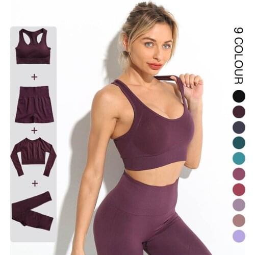Yoga Sets Womens 2 Piece Set Leggings + Elastic Sports Bras Woman Gym Clothing Fitness Sportswear Workout Seamless Sports Suits