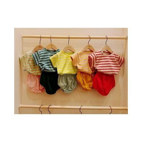 Baby Clothing Sets 2020 Newborn Baby Boy Clothes Cotton Short Sleeve Cute O-neck Striped Unisex Infant Clothing T Shirt+shorts