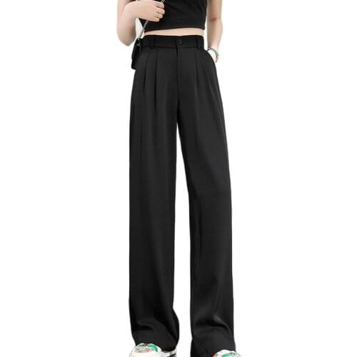XS-2XL ice silk wide-leg suit trousers thin high-waist drape straight-leg trousers 2021 summer fashion womens clothing