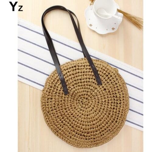 Aaby 2021 Women Round Circular Rattan Bag New Soild Color Straw Woven Shoulder Bags Females Fashion Traveling Bag