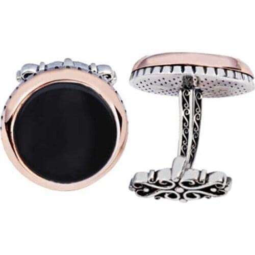 Silver Onix Stone Round Cufflinks