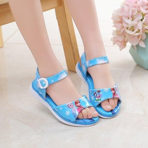 Summer Children Shoes Baby Girls Sandals Cartoon Frozen Anna Elsa Beach Soft Sandals Non-Slip Kids Breathable Cute Flat Shoes