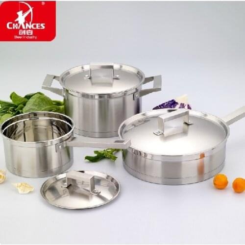 Medical 304 right angle stainless steel cookware compound sole cooking pots and pans electromagnetic furnace quality cookware