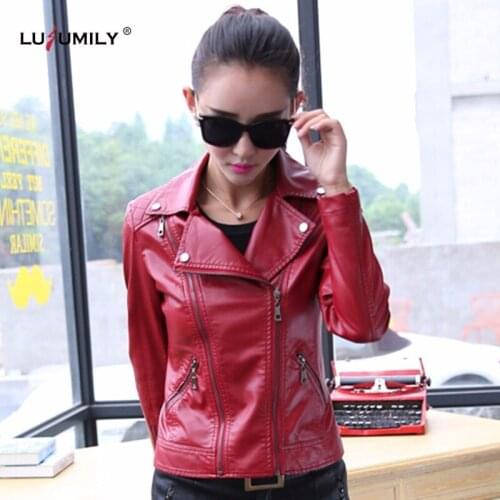 Lusumily Fashion Autumn Women Pu Leather Jacket Slim Outwear Coat Fashion Female Zipper Outerwear Femininos Elegant Punk Coat
