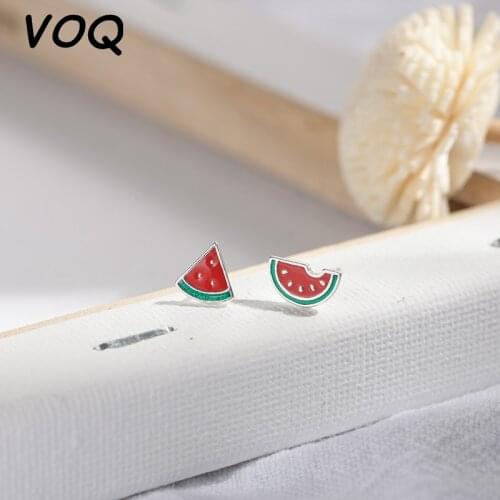 VOQ Fashion Stud Earrings Asymmetric Summer Watermelon Shape Earrings Lady Glamour Party Birthday Jewelry