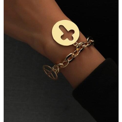 ORNAPEADIA Fashion Wholesale Bracelet for Women Minimalist Golden Chain and Flat Character Pendant OT Buckle Bridesmaid Jewelry