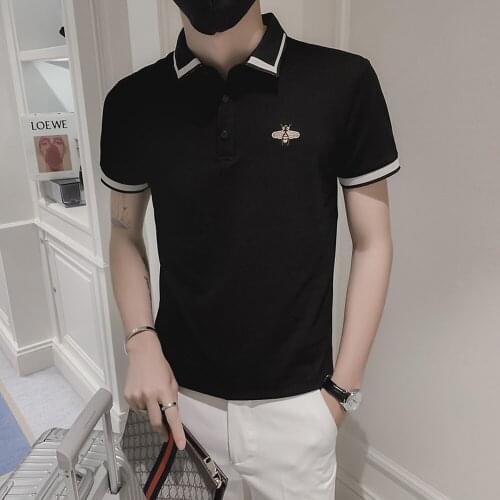 Summer Bee Embroidery POLO Shirts for Men Lapel Short Sleeves POLO Business Casual Slim Tee Tops Streetwear Social Male Clothing