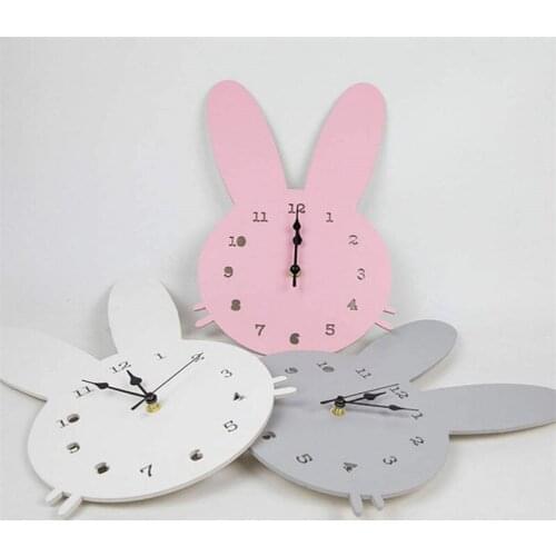 Nordic Wooden Rabbit Wall Clock Girl Kids Room Decorations Figurines Gift Photography Props Living Room Wall Decor Supplies