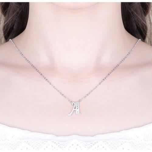 New A-Z Letters Name Pendant Necklaces Women Men Zircon Hip Hop Jewelry Silver Color Chain Charm Necklace Party Wedding Gift