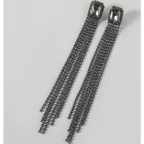 Pauli Manfi Fashion Metal Square Rhinestone Long Popular Earrings Girl Popular Exaggerated Dangle Earrings Party Accessories