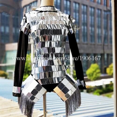 Sexy Female Women Mirror Ballroom Costumes Nightclub Bar Mirror Stage Performance Clothes DS Women Dress Party Robot Dance Suit