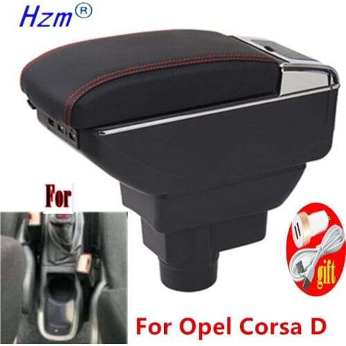 For Opel Corsa D Armrest box For Opel Corsa Car armrest interior storage box Retrofit parts accessories USB LED lights