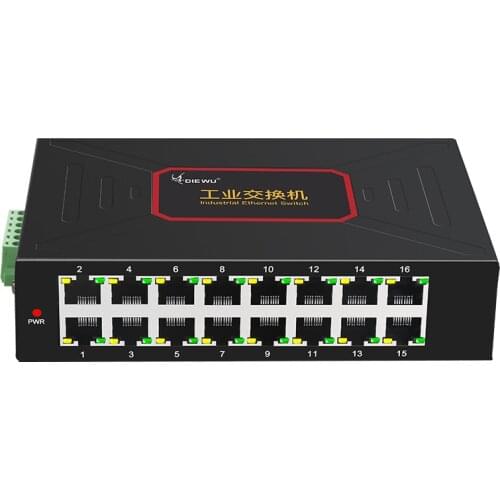 DIEWU 16 Ports Industrial Ethernet Switches 10/100Mbps DIN Rail Type RJ45 Network Switch metal case Support DC 12~58V