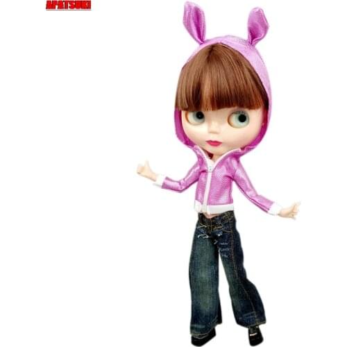 Purple Rabbit Ear Hoodie Zipper Jacket Coat For Blythe Doll Clothes Cosplay Costume 1/6 Doll Accessories Kids Toys Gift