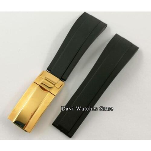 20mm black rubber sterile strap with gold buckle curved rubber strap suitable for 40mm classic case mens watch