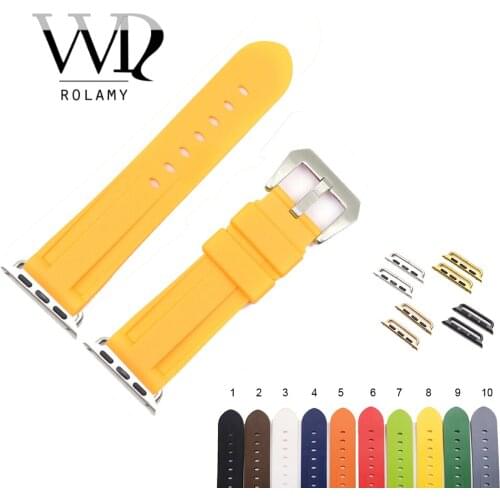 Rolamy Fashion 38 40 42 44mm Yellow Brown Silicone Rubber Replacement Wrist Watchband Strap Loops For Iwatch Series 4/3/2/1