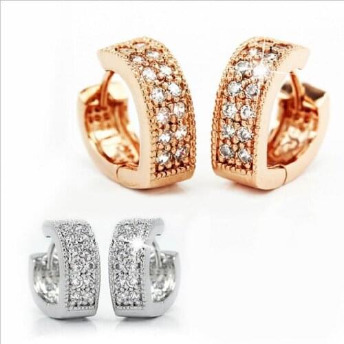 TJP Luxury Rose Gold Crystal Heart Earrings Women Jewelry New Fashion 925 Silver Hoop Earrings For Girl Bride Wedding Jewelry