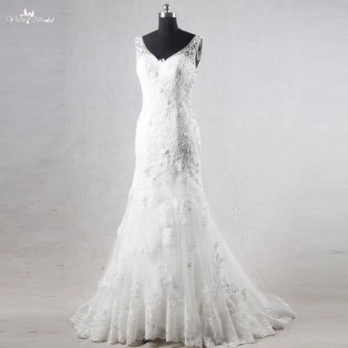 RSW1107 Sexy V Neckline Mermaid-Tail Lace-Backless-Wedding-Dresses