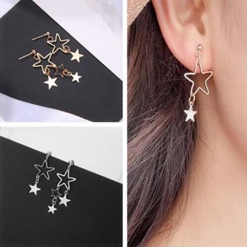 Ea734 OL style Bohemia fresh temperament hollow pentagram earrings asymmetric simple Female charm jewelry 1 pair